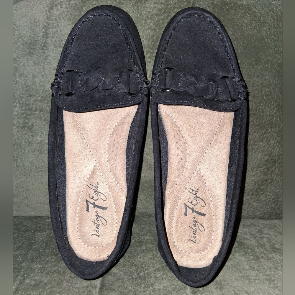 Women's Black Suede Braided Vamp Loafers